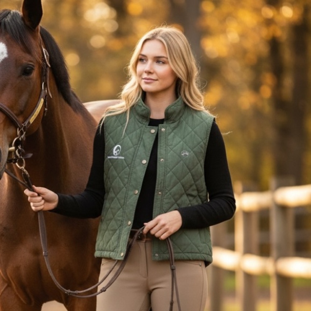 Riding Sport Equestrian Vest Women’s Medium Forest Green Velour-Feel Zip Front